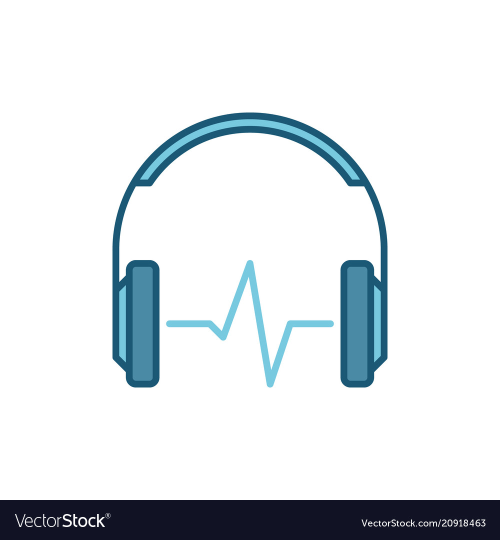 Blue headphones with sound wave icon Royalty Free Vector