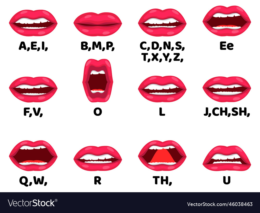 Cartoon female character mouth lip sync Royalty Free Vector