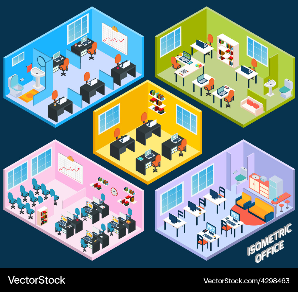 Isometric office interior Royalty Free Vector Image