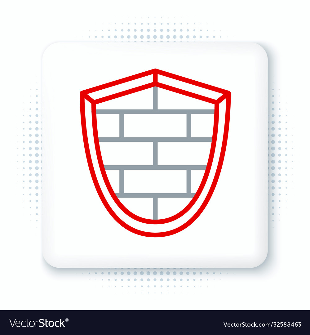 Line shield with cyber security brick wall icon