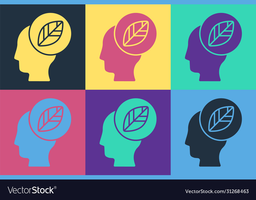 Pop art human head with leaf inside icon isolated