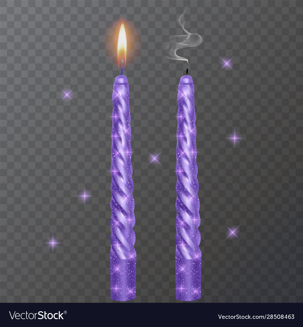 Realistic candle burning purple Royalty Free Vector Image