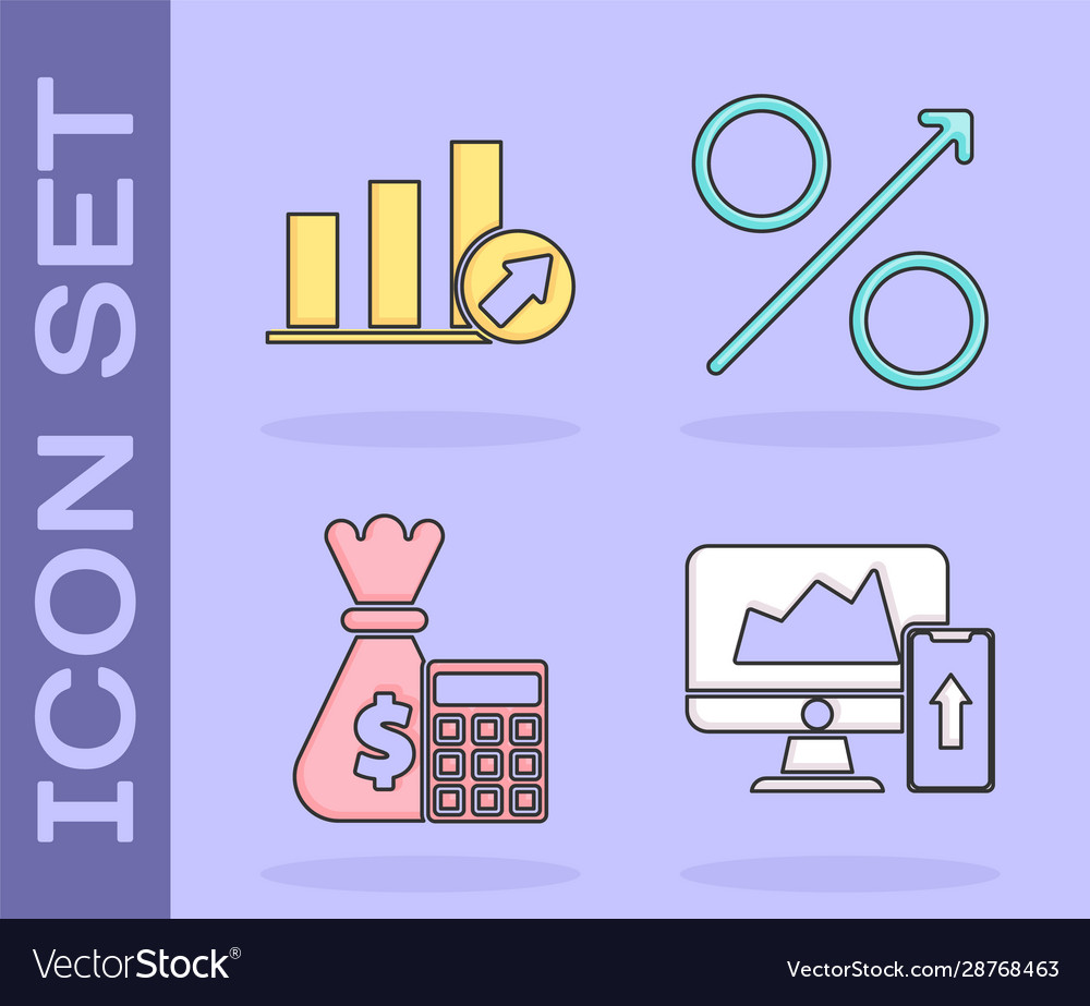 Set financial chart or graph on computer vector image Set financial chart or graph on computer