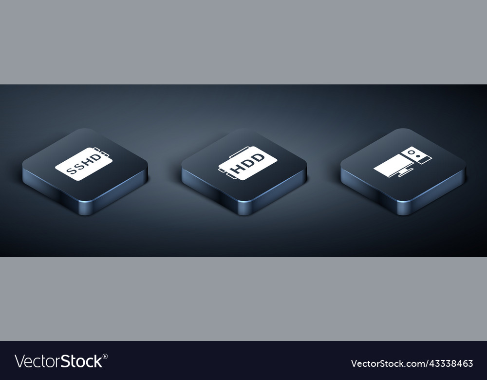 Set isometric sshd card computer monitor and hard vector image Set isometric sshd card computer monitor and hard