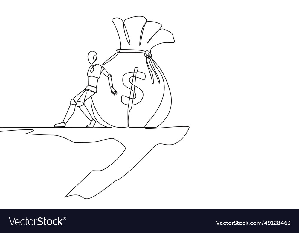 Single continuous line drawing robot pushes Vector Image Single continuous line drawing robot pushes