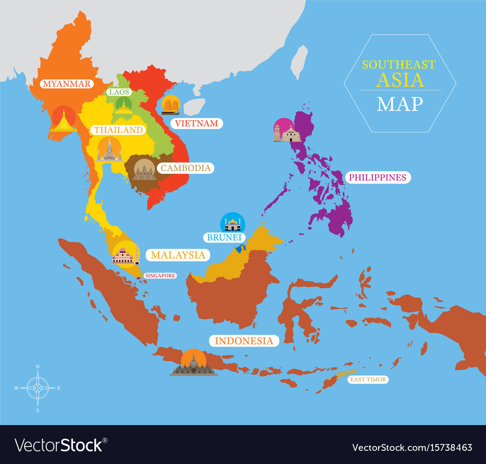 East Asia On A Map Black Sea Map   Southeast Asia Map With Country Icons And Location Vector 15738463 