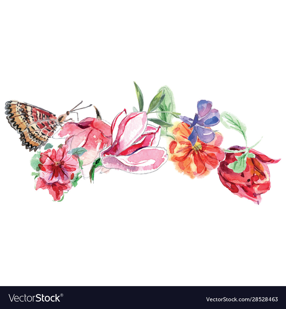 Watercolor bouquet from different flowers vector image Watercolor bouquet from different flowers