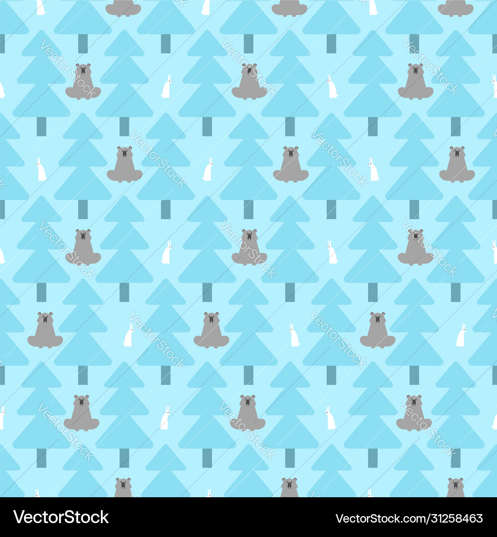 Winter forest pattern seamless trees and animals Vector Image