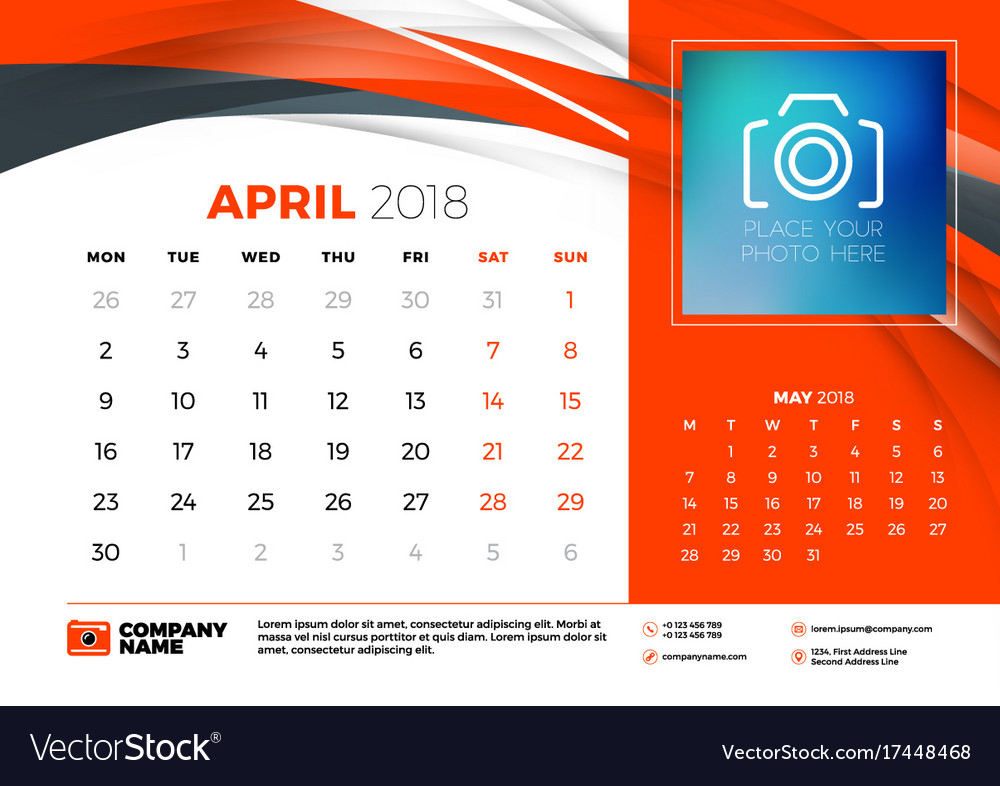 April 2018 desk calendar design template Vector Image