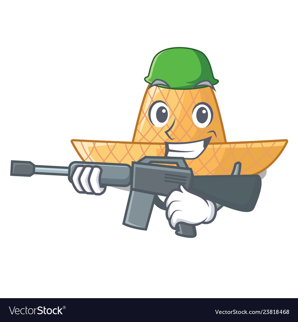 Army straw hat isolated with the character