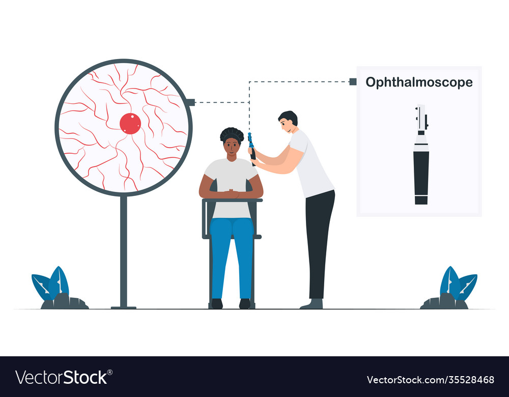 Doctor uses ophthalmoscope to see inside fundus