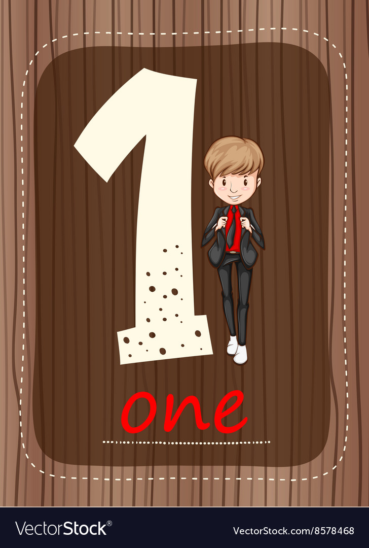 Flashcard number 1 with number and word Royalty Free Vector