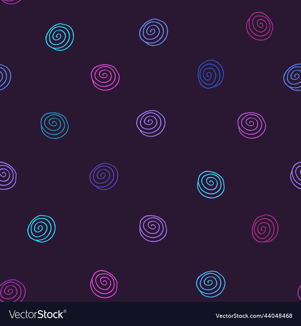 Neon spiral repeating seamless pattern on dark