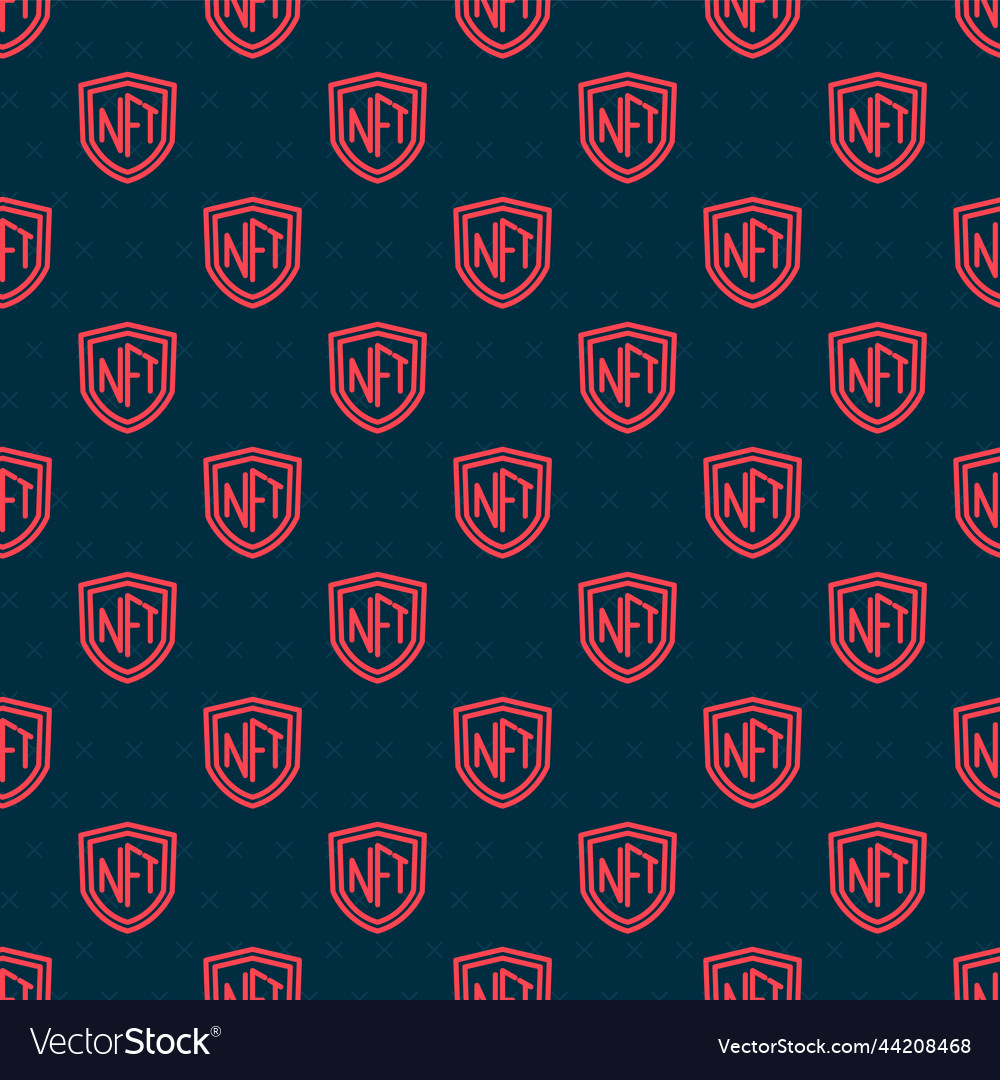 Red line nft shield icon isolated seamless pattern Vector Image Red line nft shield icon isolated seamless pattern