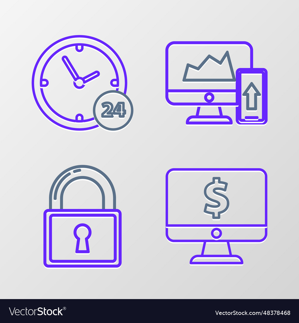 Set line computer monitor with dollar symbol lock vector image Set line computer monitor with dollar symbol lock