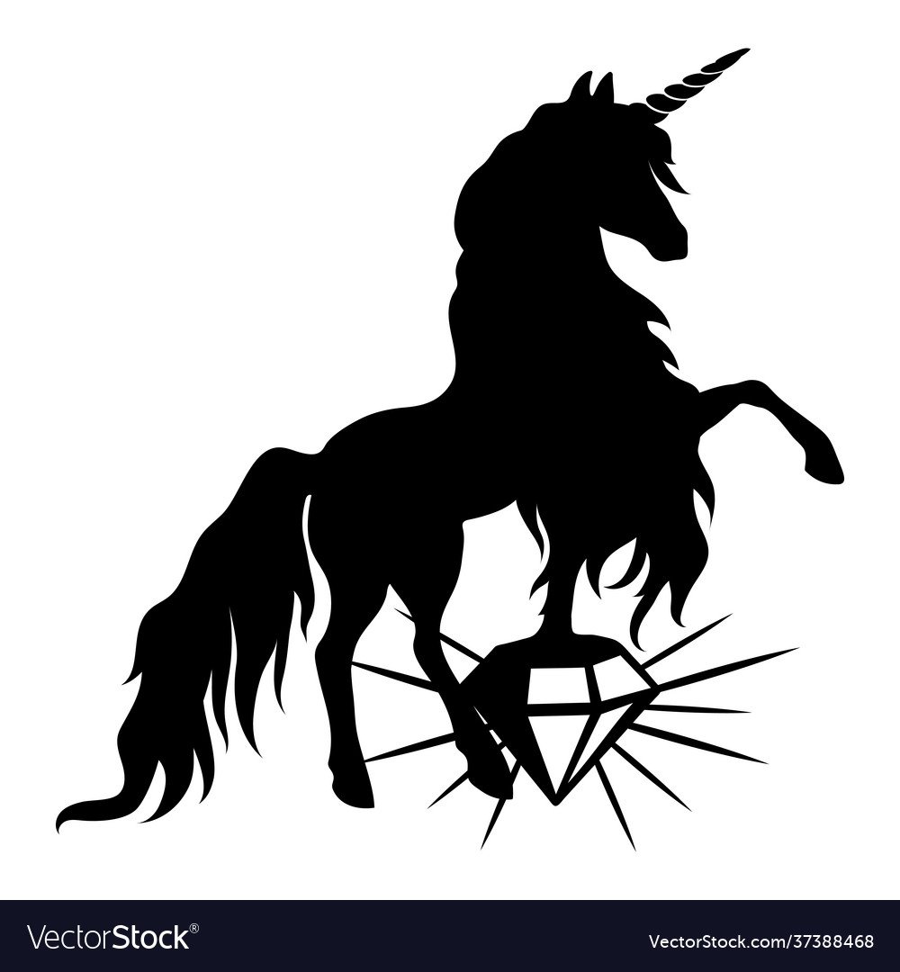 Silhouette a unicorn with gem black