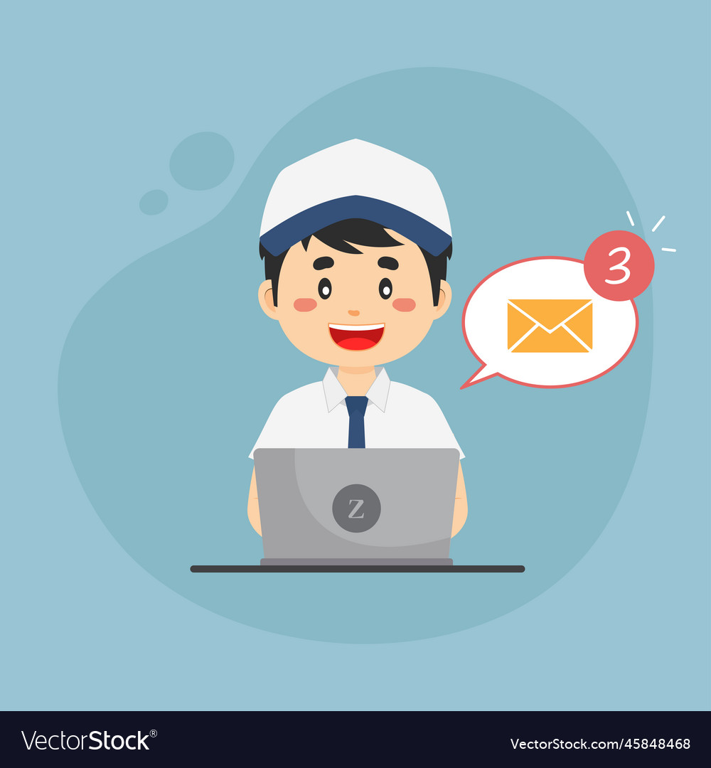 Schüler überprüfen E-Mail-Posteingang vector image Schüler überprüfen E-Mail-Posteingang