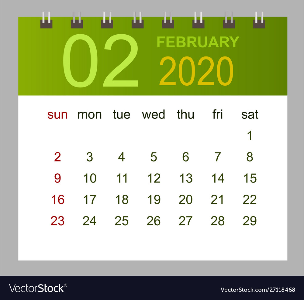 Template Calendar For February 2020 Week Vector Image