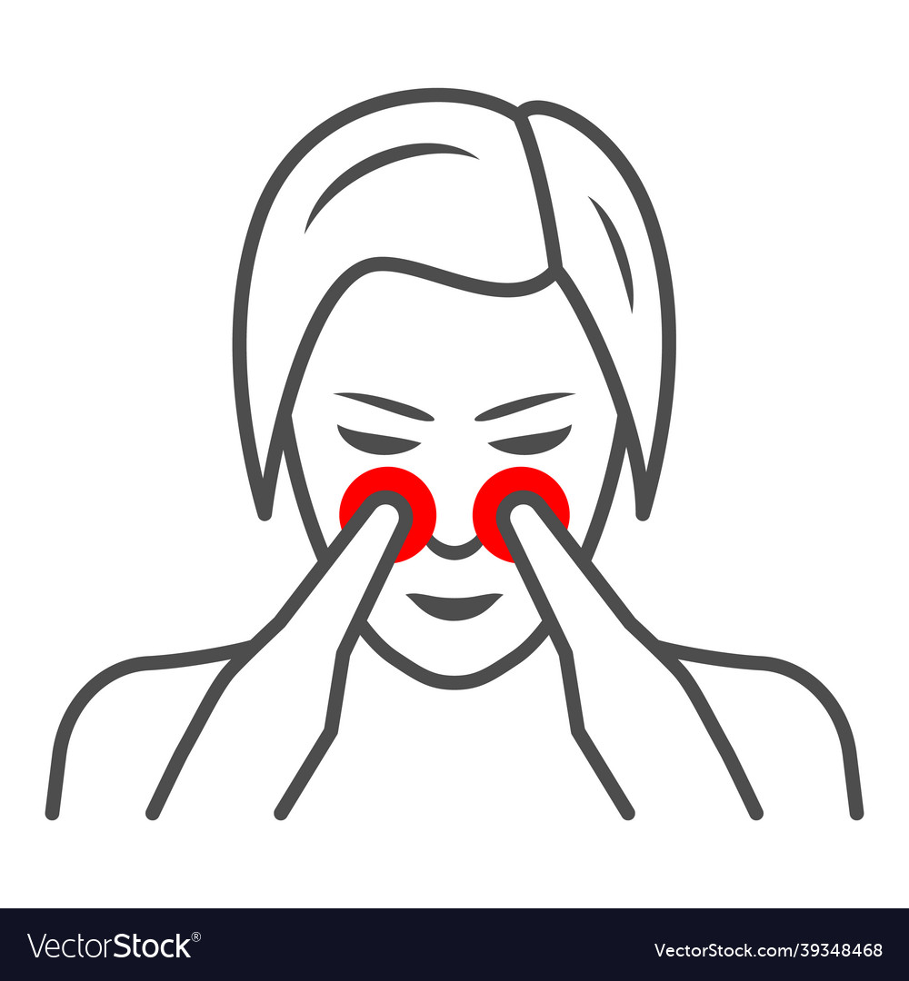 Woman nose disturbs thin line icon body pain