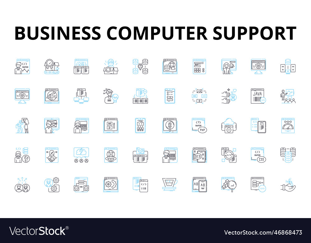 Business computer support linear icons set vector image Business computer support linear icons set