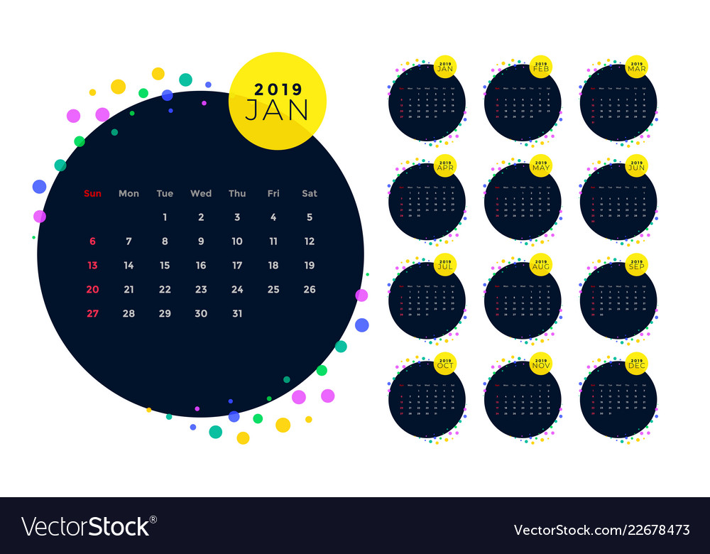 Creative Calendar Design Template Of 2019 New Year Creative Calendar Design Template Of 2019 New Year Vector Image