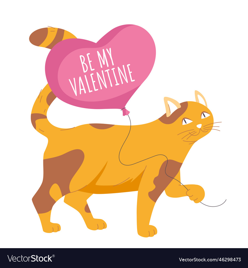 Cute adorable cat holding romantic balloon Vector Image