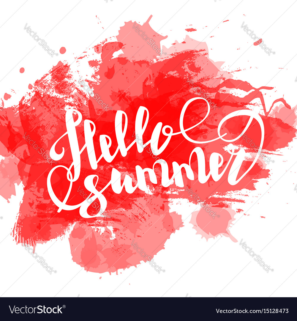 Hello summer red colored hand lettering