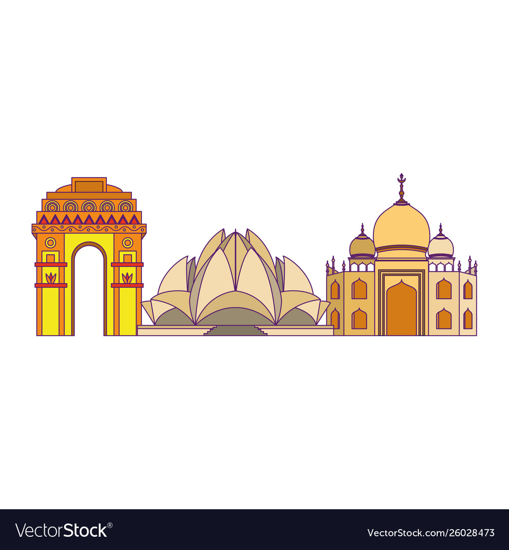 Indian building monuments icon cartoon