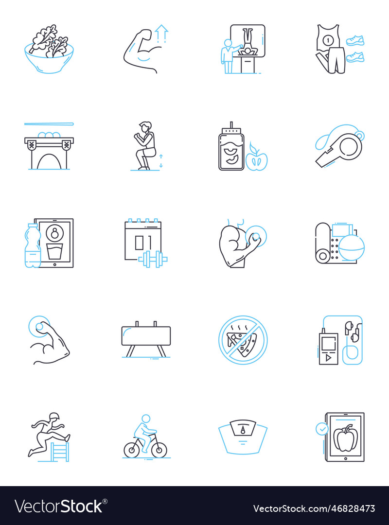 Lift weights linear icons set strength power