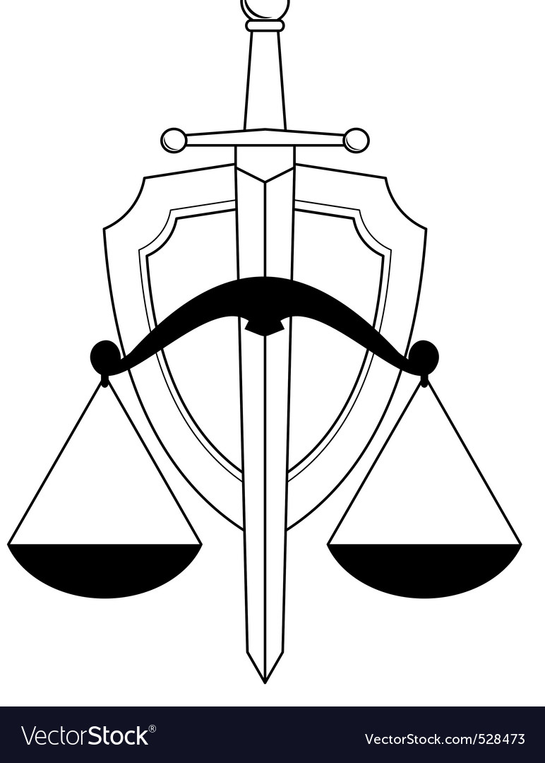 Low shield sword and scales Royalty Free Vector Image