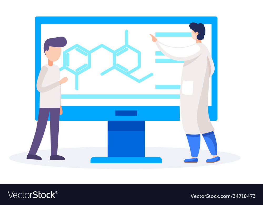Man controls work in laboratory scientific