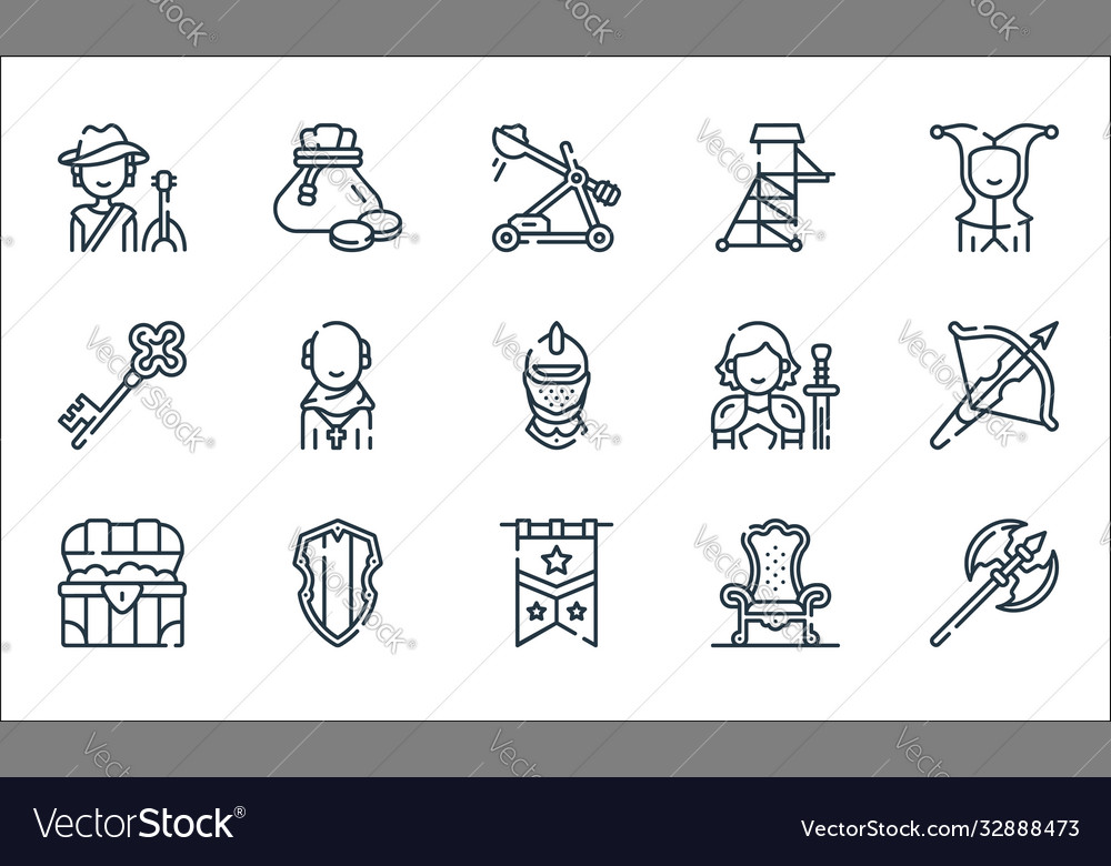 Medieval times line icons linear set quality vector image Medieval times line icons linear set quality