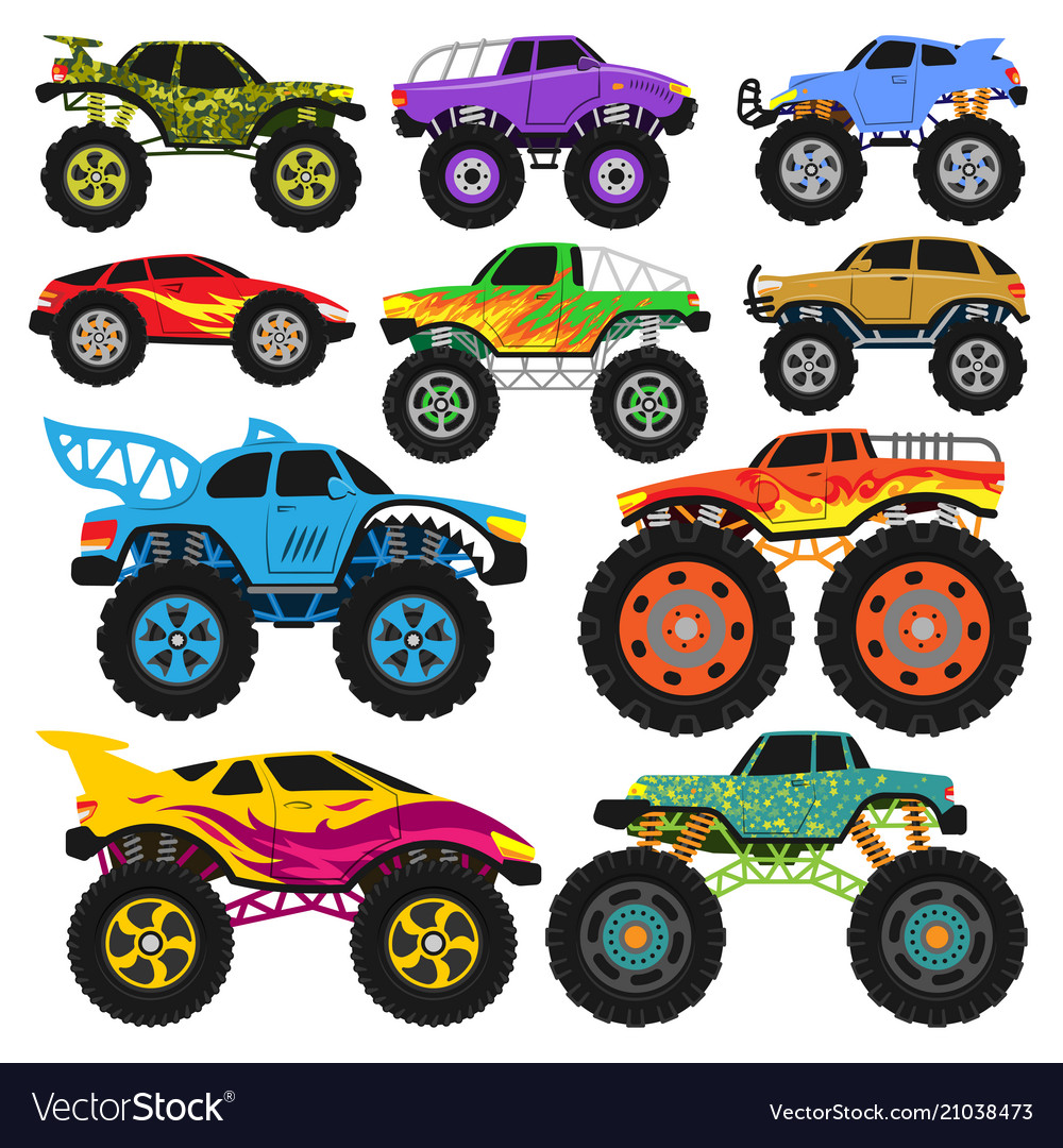 Monster truck cartoon vehicle or car Royalty Free Vector