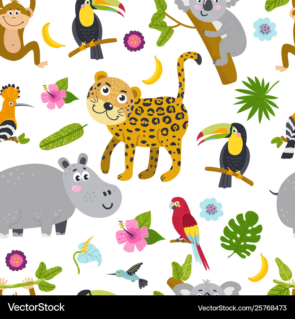 Seamless pattern with cute animals Royalty Free Vector Image