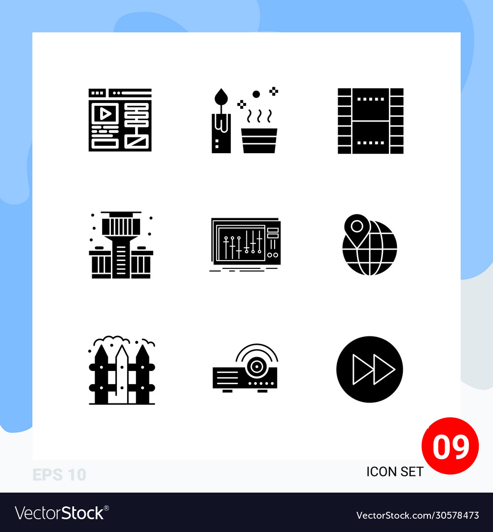 Set 9 solid glyphs on grid for mixer console