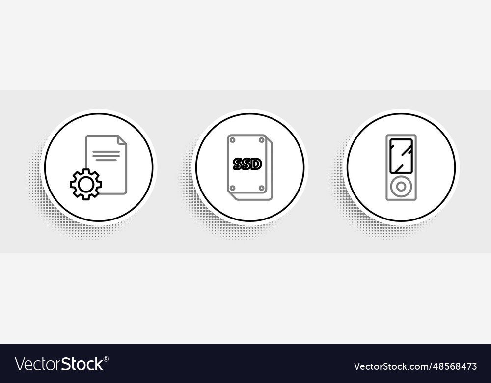 Set line music player file document and ssd card vector image Set line music player file document and ssd card
