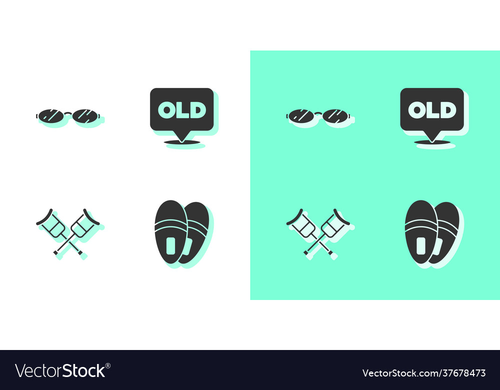 Set slippers eyeglasses crutch or crutches Vector Image