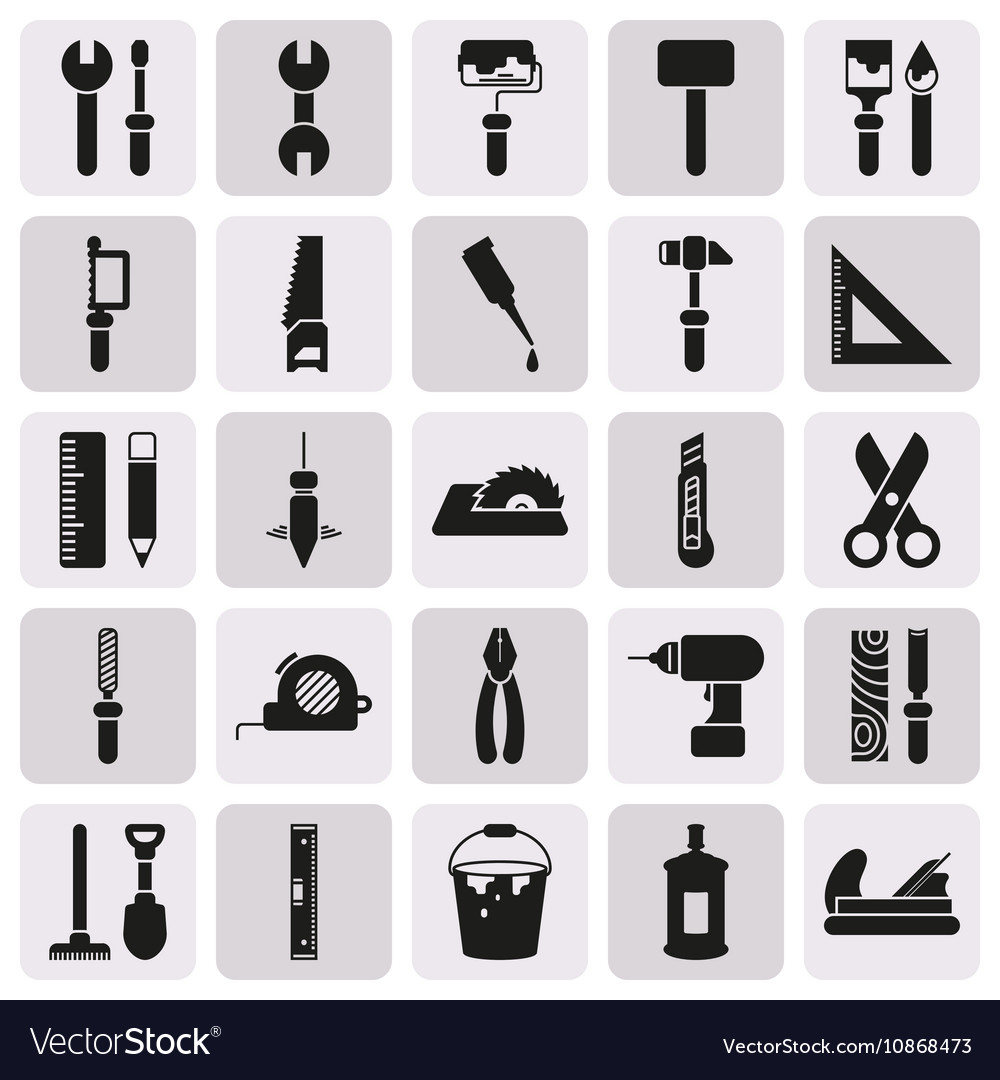 Working tools icon set on button