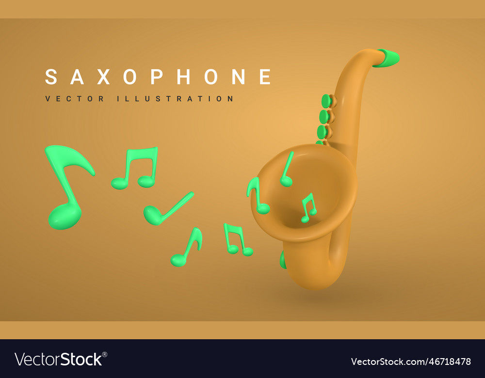 3d realistic saxophone for music concept design Vector Image