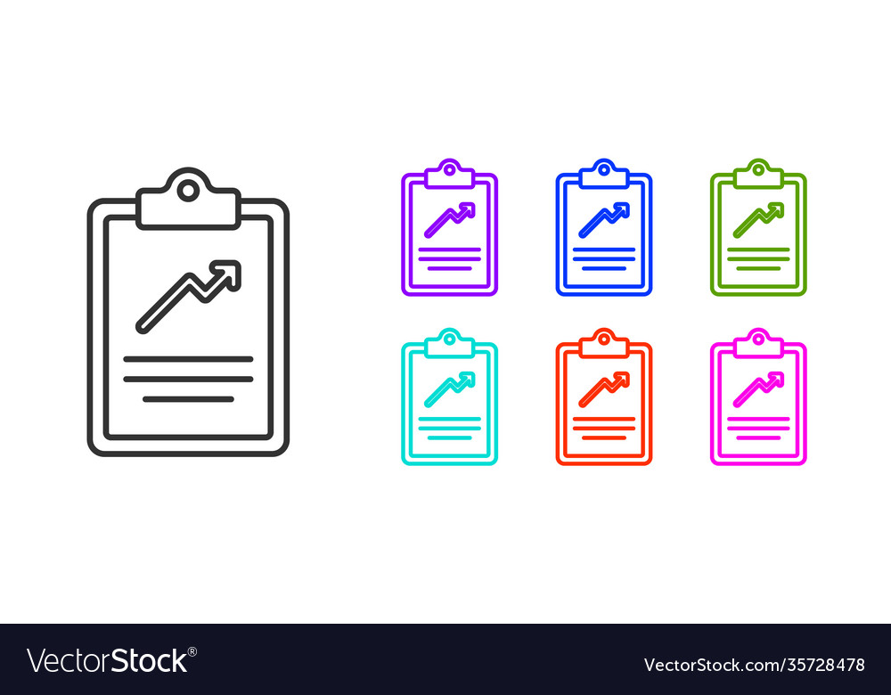Black line clipboard with graph chart icon vector image Black line clipboard with graph chart icon