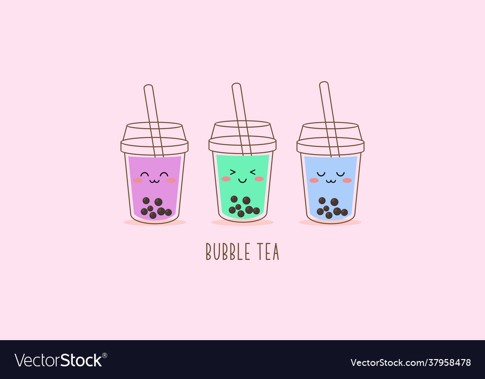 Cute boba milk tea cartoon characters set Vector Image