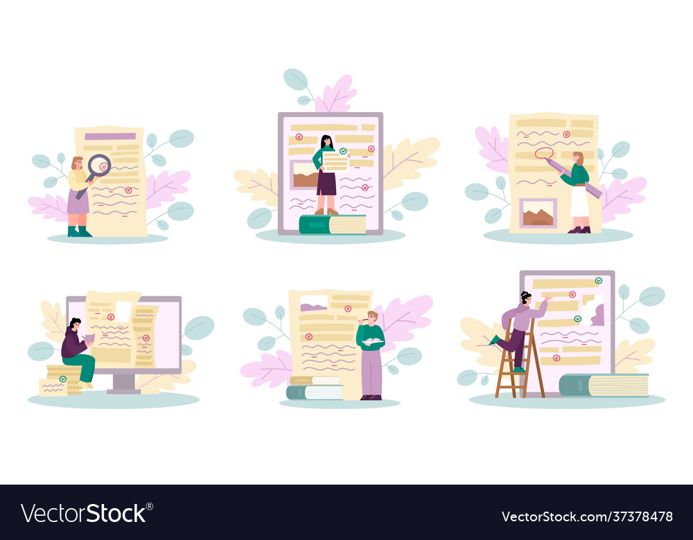 Document revision and grammar editor set cartoon vector image Document revision and grammar editor set cartoon