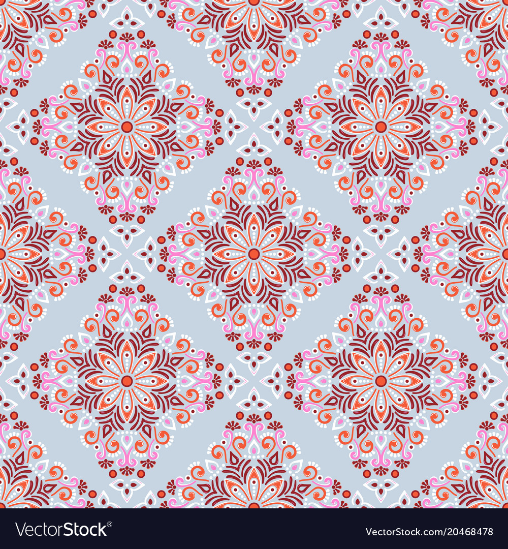 Ethnic Floral Seamless Pattern With Mandalas Vector Image