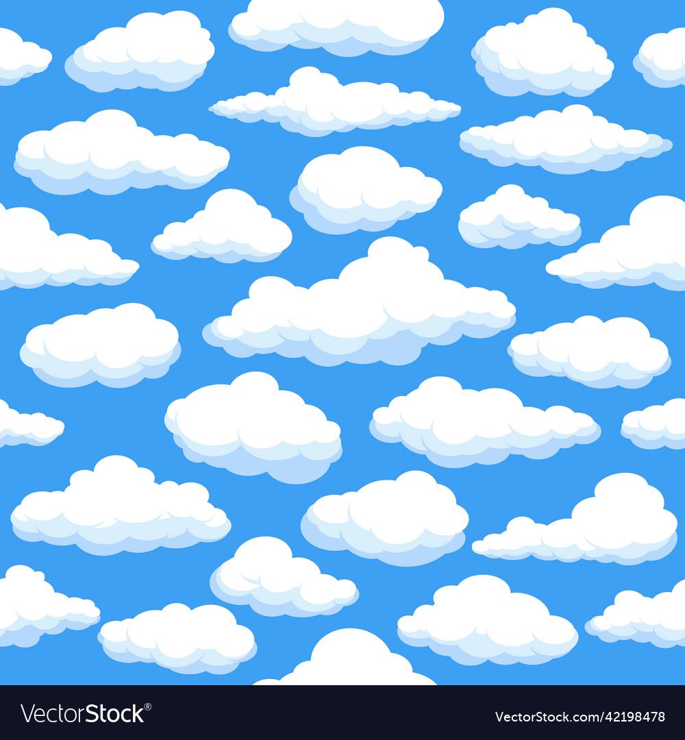 Fluffy clouds seamless pattern cartoon white Vector Image