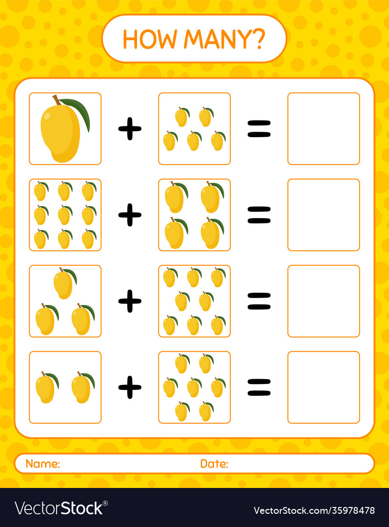 How many counting game with mango worksheet vector image How many counting game with mango worksheet