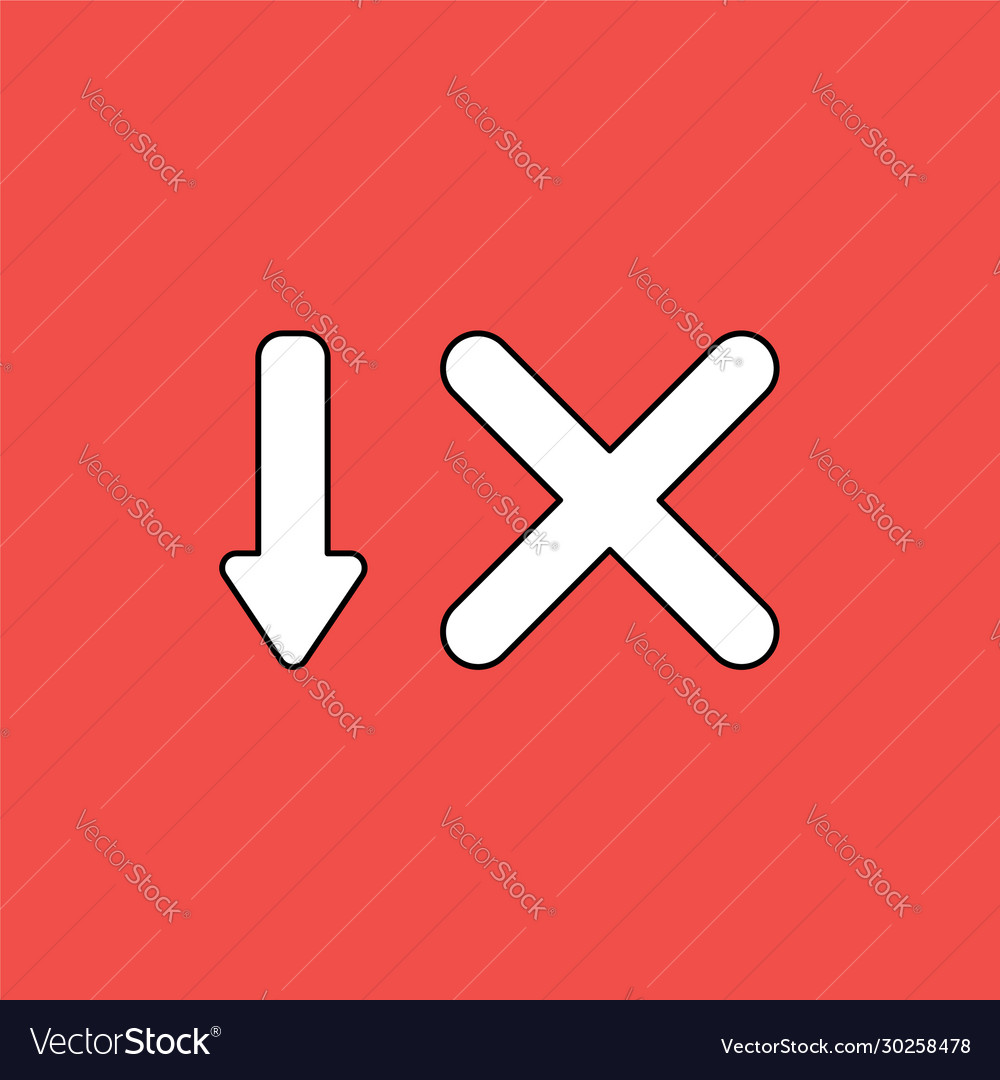 Icon concept arrow pointing down and x mark Vector Image Icon concept arrow pointing down and x mark
