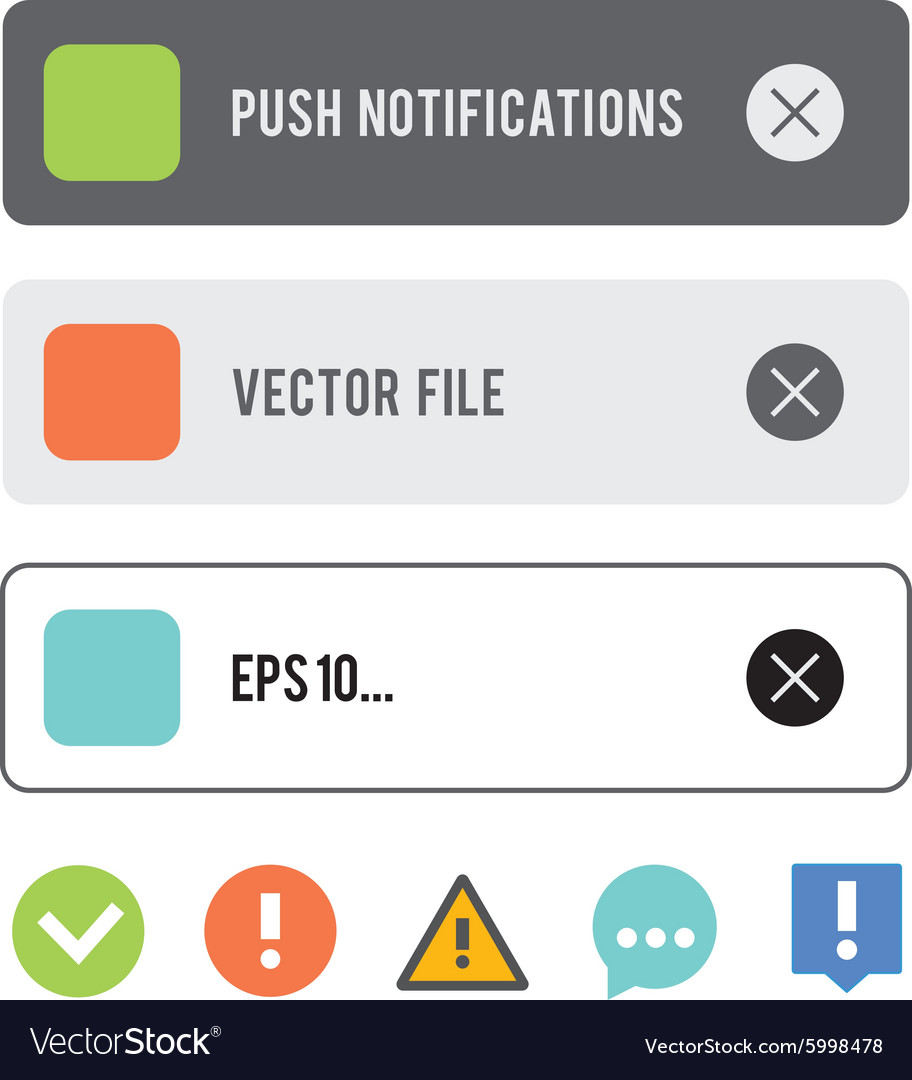 Push notifications elements icons set