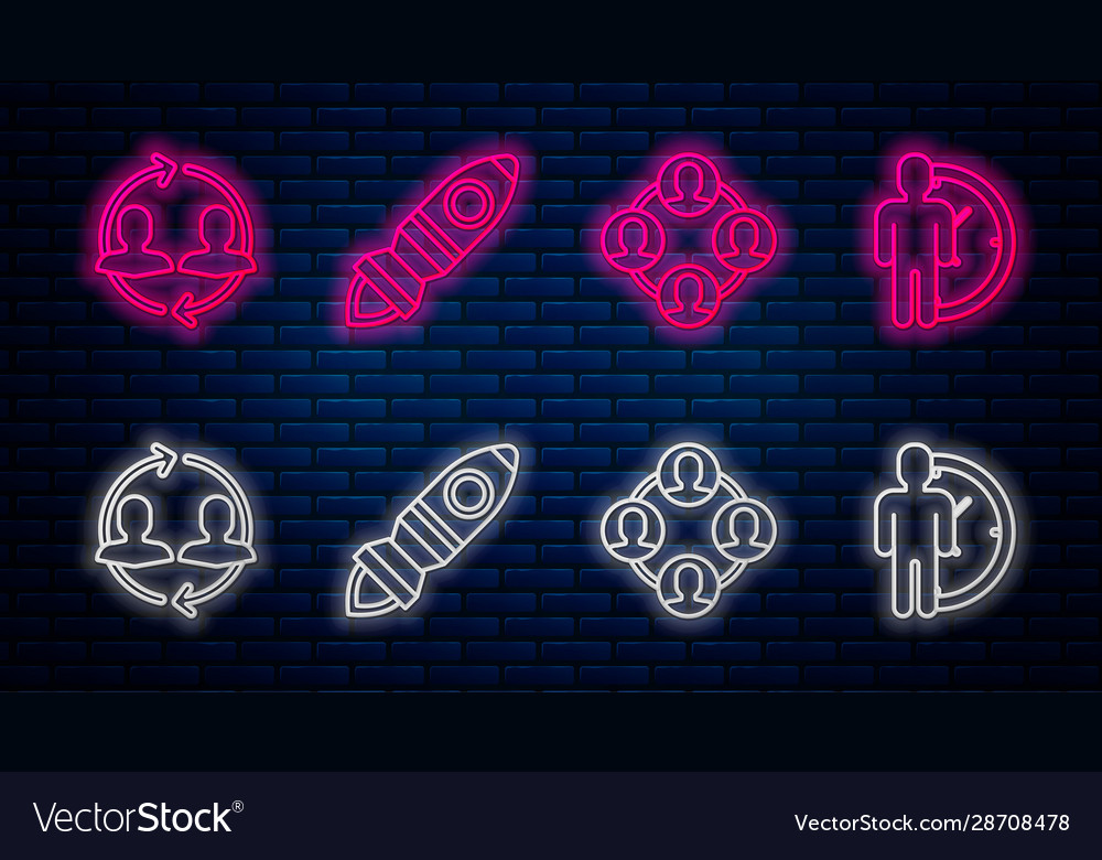 Set line rocket ship with fire project team base vector image Set line rocket ship with fire project team base