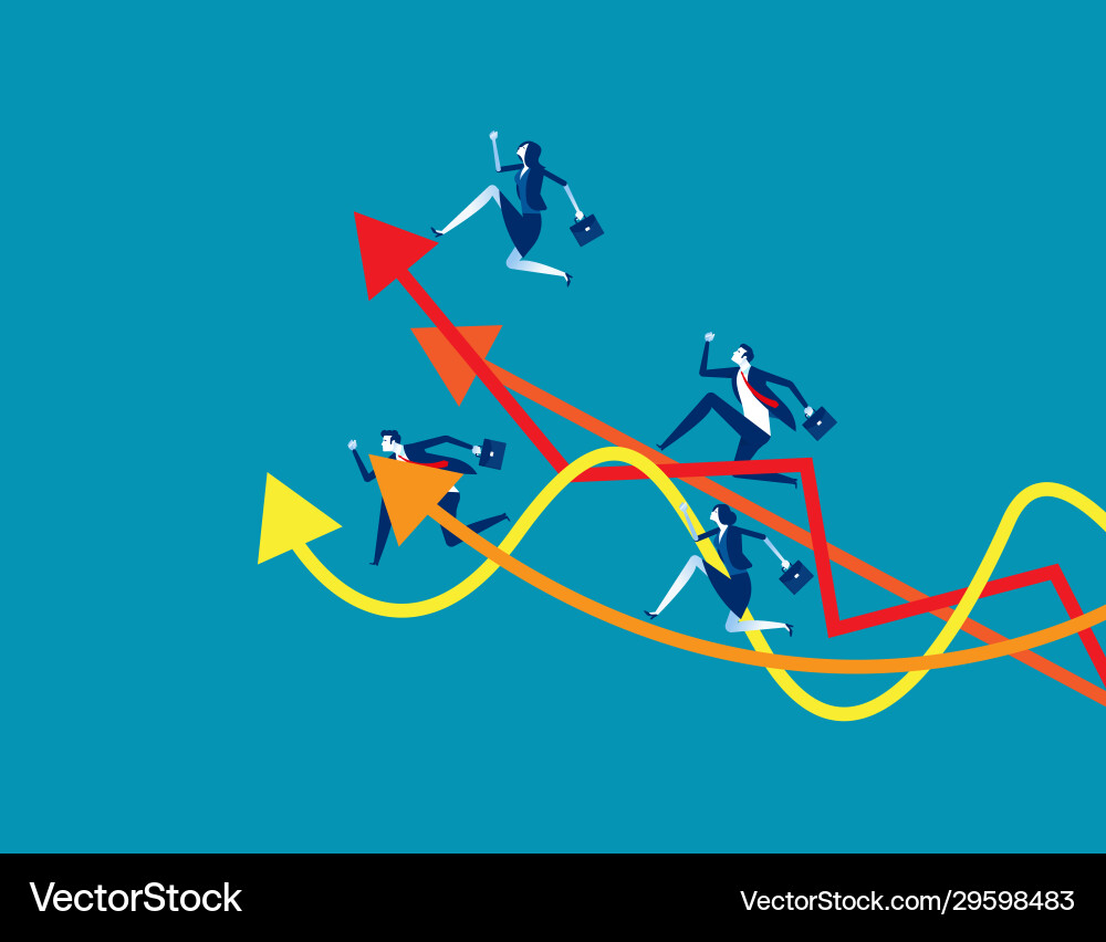 Business team running up to graph concept Vector Image