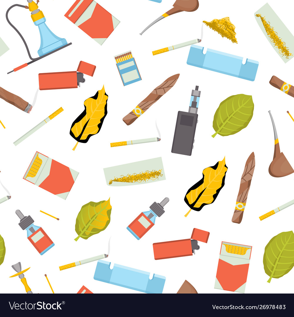 Cartoon color smoking tobacco products seamless vector image Cartoon color smoking tobacco products seamless